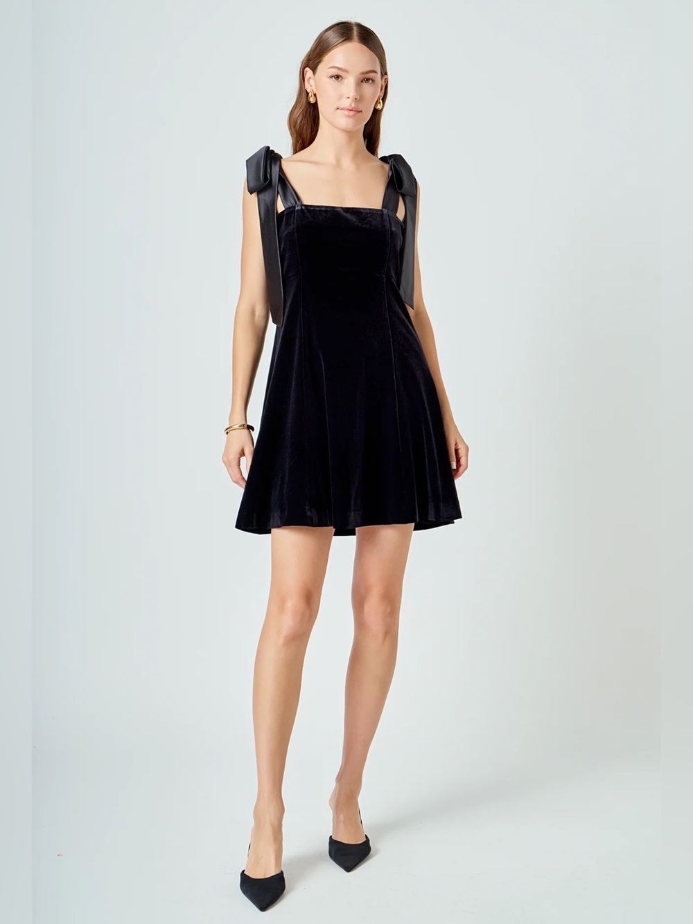NWT ENDLESS ROSE SATIN TIE SHOULDER VELVET MINI DRESS